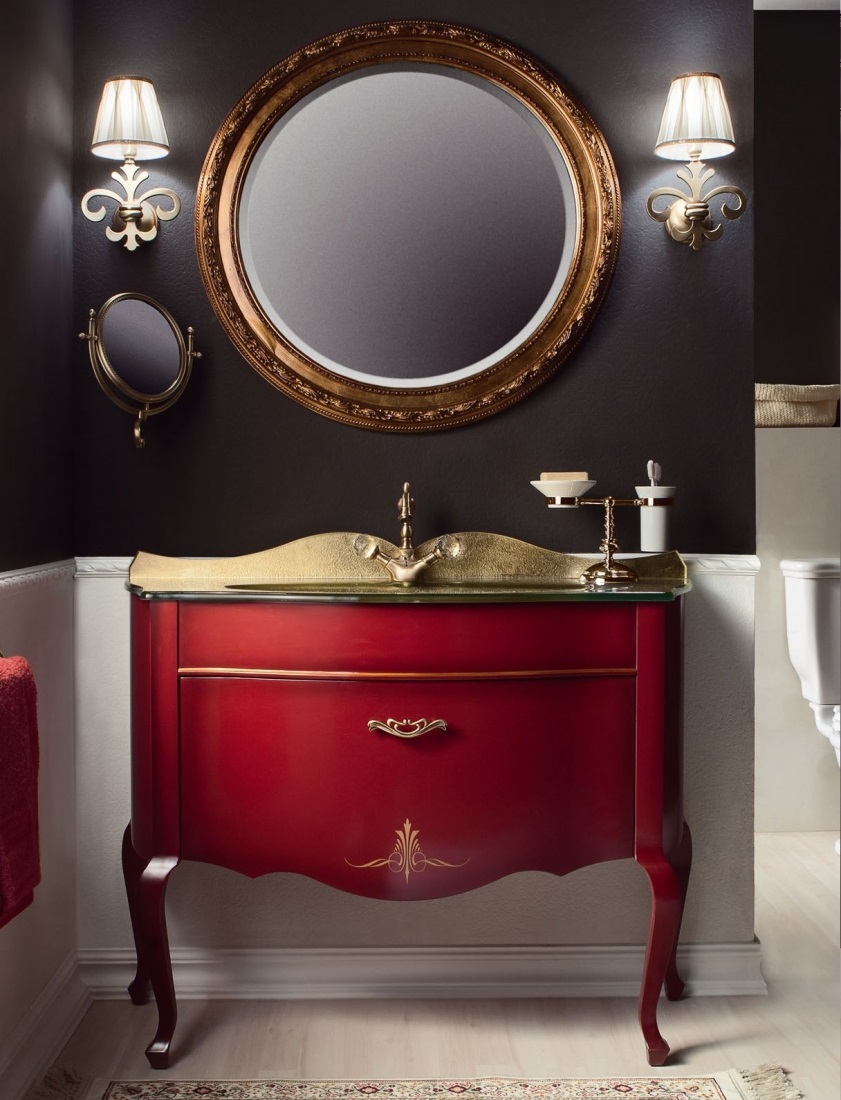 CAPRIGO Burgeot мебель для ванной 115см (столешница стекло GOLD, тумба массив цвет BORDO) 