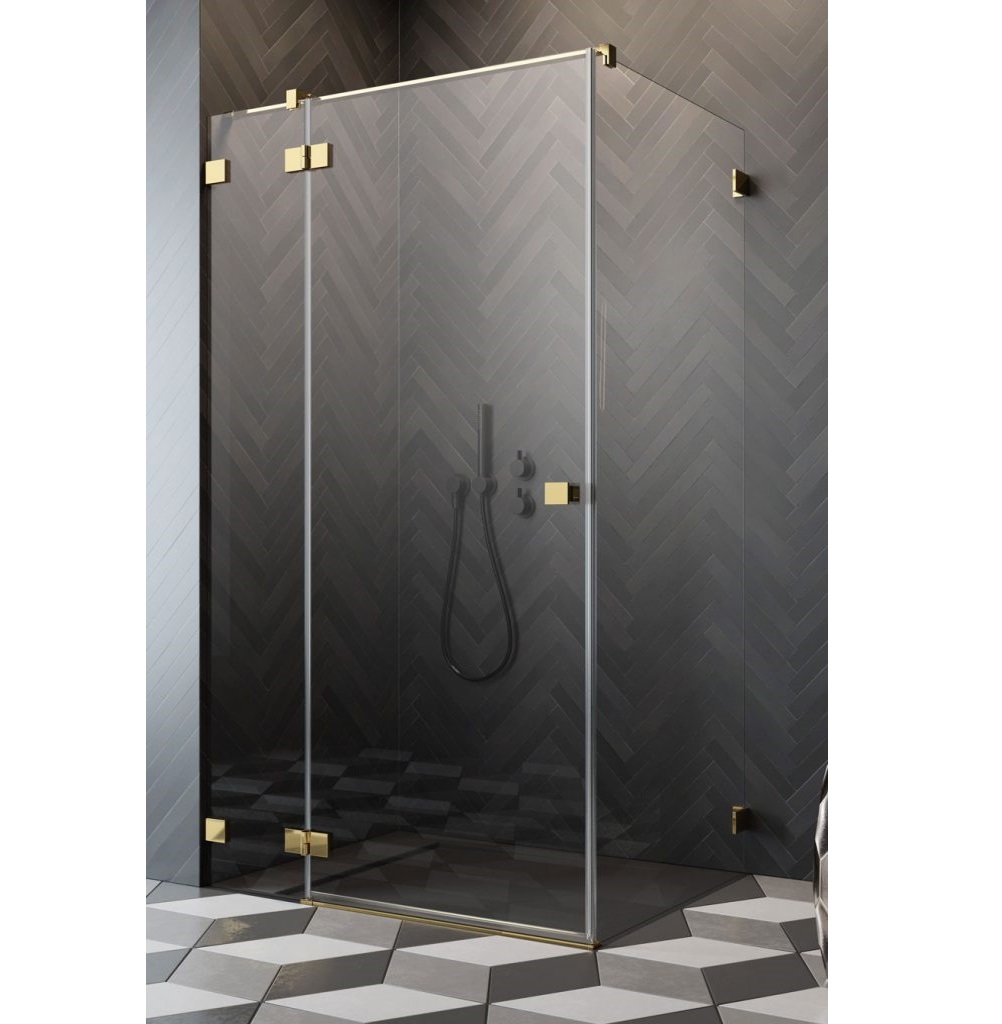 Essenza PRO KDJ120 Распашная дверь с неподвижным сегментом 120см + боковая стенка 90см, золото